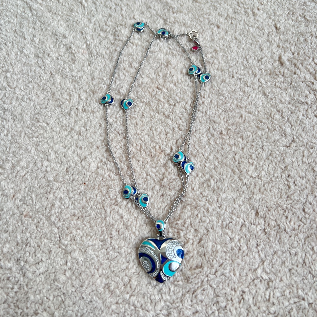 Brand New Lauren G Adams Chic Blue And Silver Heart Pendant Necklace